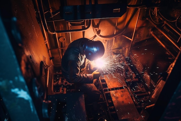 A man welding a piece of metal with the word welding on it