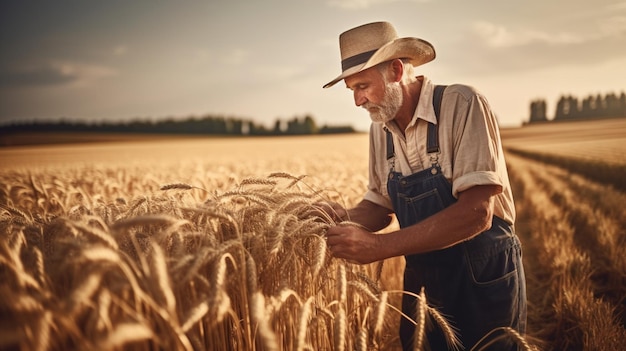 A man in a wheat field looks at the camera.