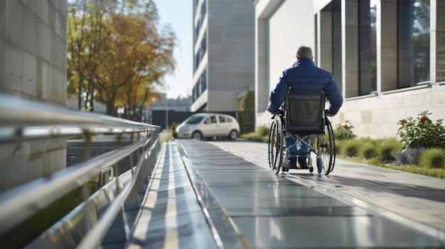 Photo man in wheelchair on pathway