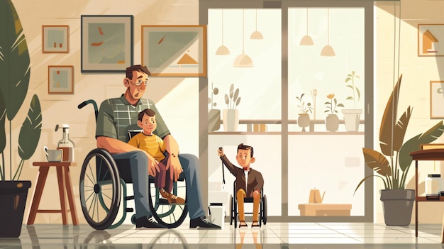 a man in a wheelchair with a child in it