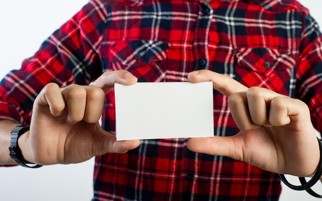 Man and white cards, free space Photos for your business