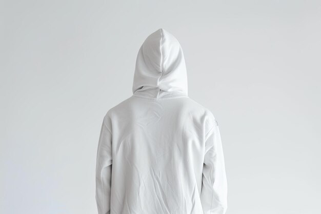 Photo man in white hoodie on a white background back view