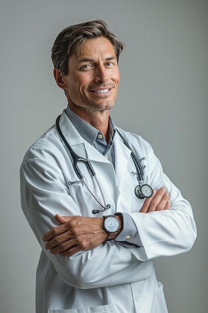 a man in a white lab coat with a stethoscope