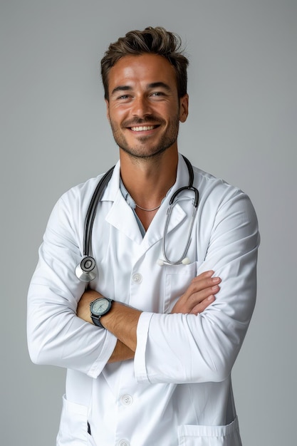 a man in a white lab coat with a stethoscope