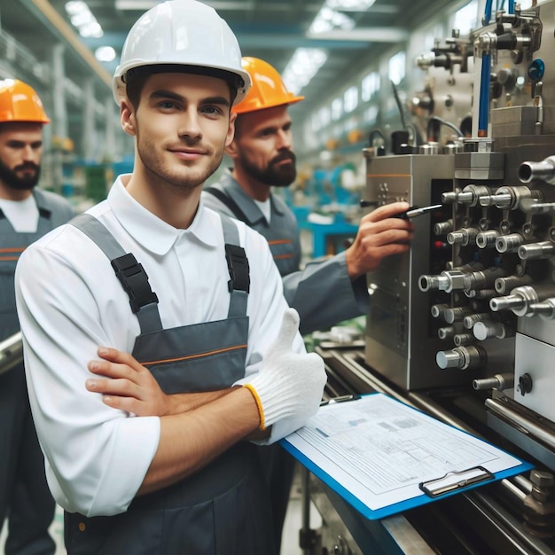 a man in a white shirt is standing in front of a machine that says quot the company quot