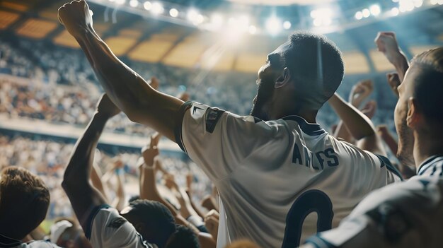 Photo a man in a white shirt is waving at a crowd of people