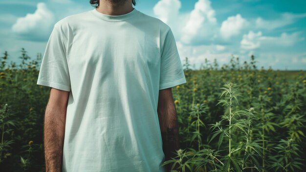 Photo man in a white tshirt standing in a field