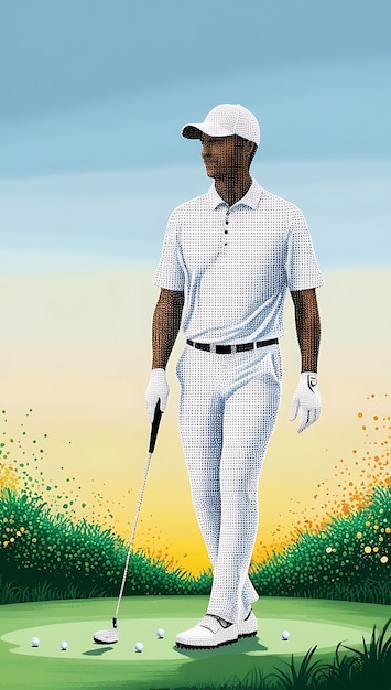 a man in a white uniform is playing golf with a golf club