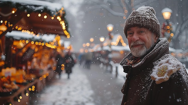 a man in a winter coat stands in the snow