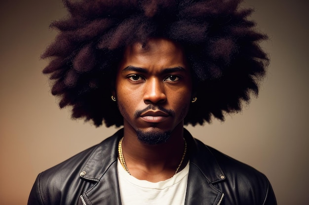 A man with an afro and a leather jacket