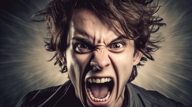 A man with an angry face is screaming.