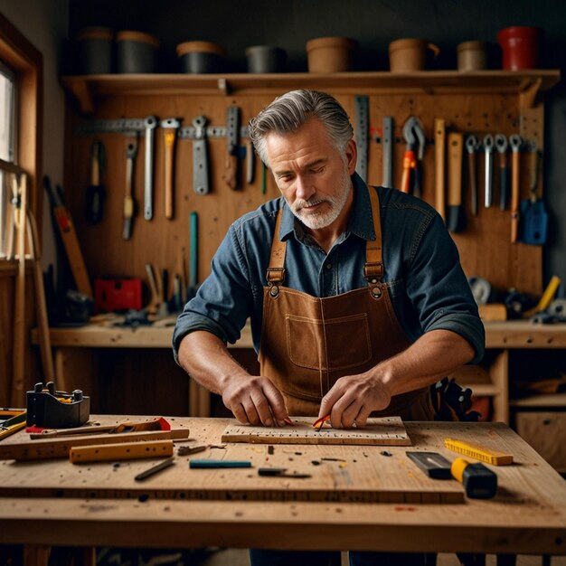 a man with an apron that says quot the word quot on it