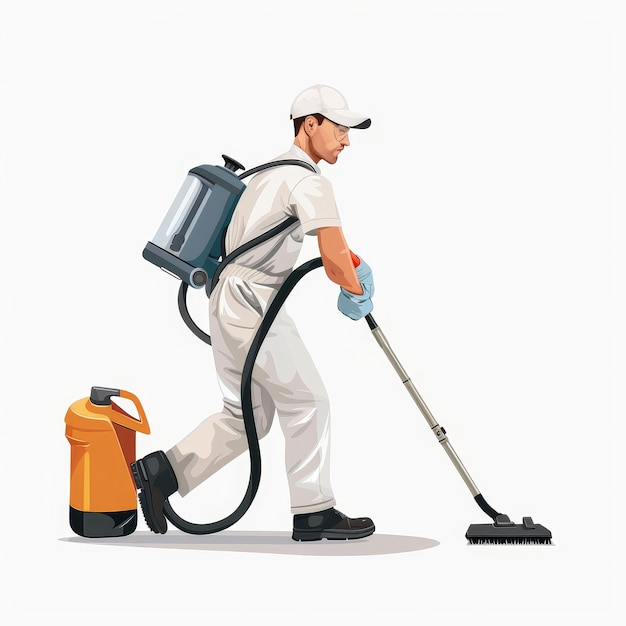 a man with a back pack of gas is spraying a vacuum