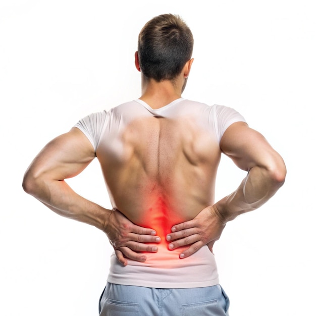 Photo a man with a back pain has the back pain visible on his back