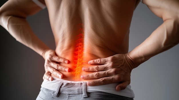 a man with a back pain is shown in this image