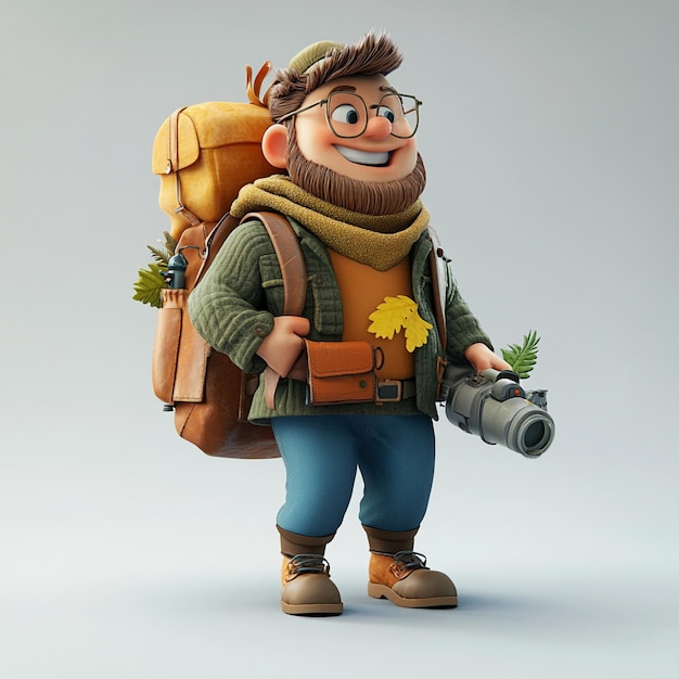 Photo a man with a backpack and a camera on his shoulder