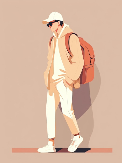 A man with a backpack and sunglasses on his head