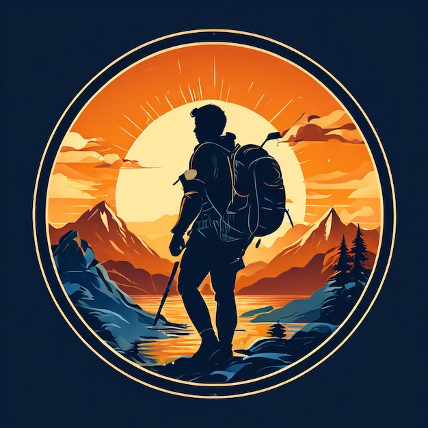 a man with a backpack and a sunset in the background