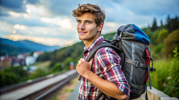 a man with a backpack that says quot he is carrying a backpack quot