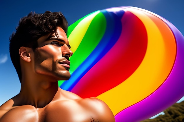 A man with a beach ball in front of him