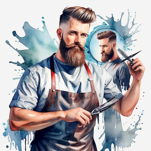 a man with a beard and apron holding a knife