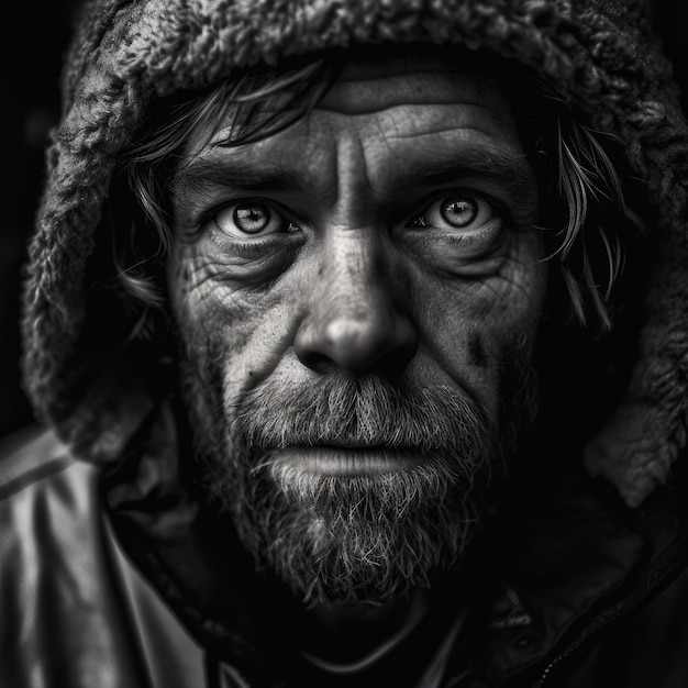 A man with a beard and a beard is sitting in a dark room