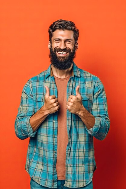 Man with beard and beard standing in front of orange background Generative AI