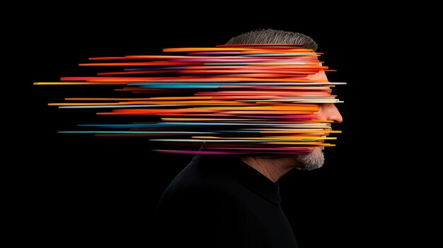 Photo a man with a beard and a black background with a man in a suit and a blur of lines