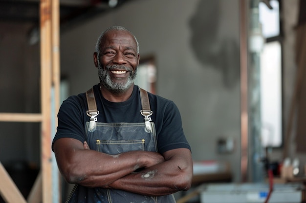 Photo a man with a beard and a black shirt that says  hes smiling