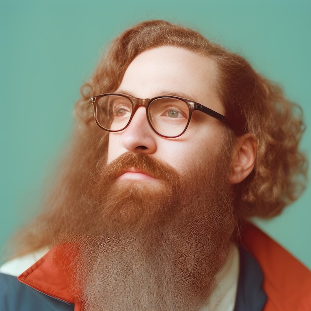 A man with a beard and glasses is wearing a denim shirt and a denim shirt