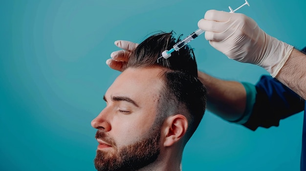 a man with a beard is getting a haircut