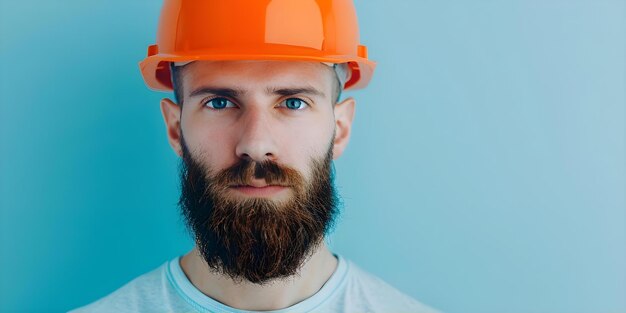 Photo a man with a beard is shown wearing a hard hat concept construction worker building site contractor industry professional