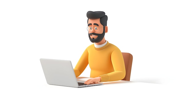 a man with a beard is using a laptop