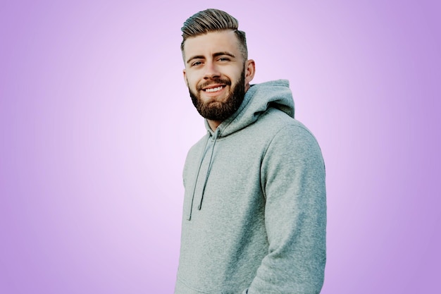 Man with beard isolate on pink background