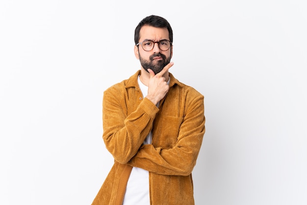 Man with beard over isolated wall