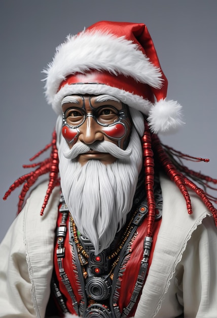 a man with a beard and long white beard wearing a santa hat