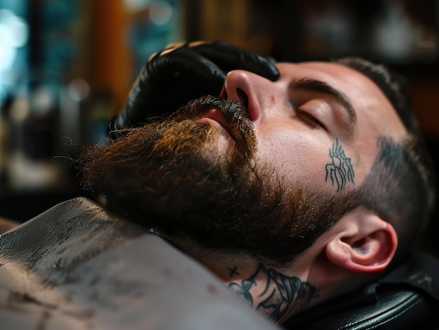 a man with a beard and mustache has a tattoo on his face