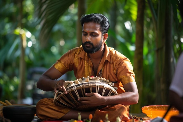 a man with a beard and mustache is playing a flute.