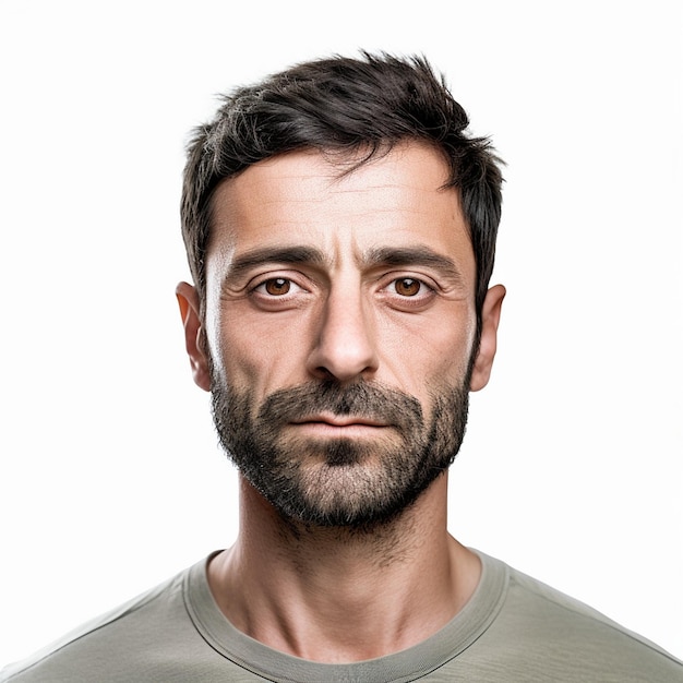 Photo a man with a beard and mustache is standing against a white background