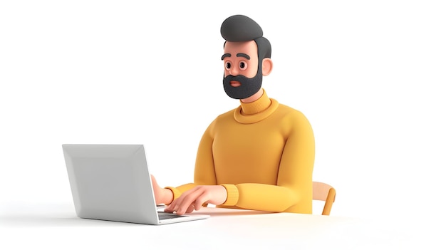 a man with a beard and mustache is working on a laptop