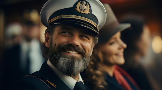 Photo a man with a beard and mustache wearing a uniform with the words the company on the side