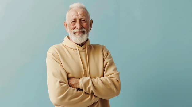 Photo a man with a beard and a mustache wearing a yellow jacket