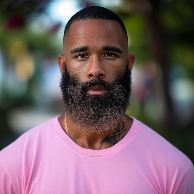 Man with a beard and a pink shirt Pink tshirt mockup promotion