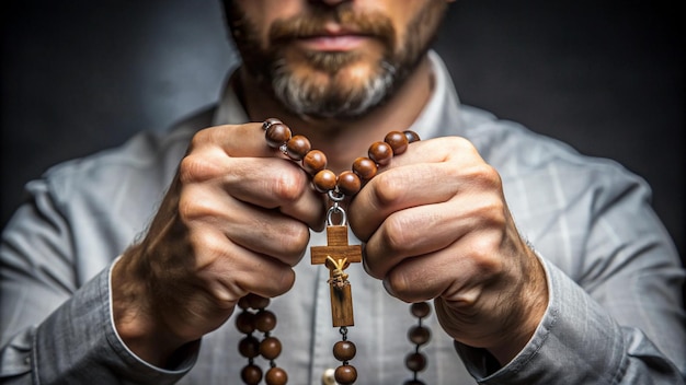 a man with a beard and a rosary in his hands