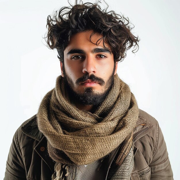 a man with a beard and a scarf that says quot he is wearing a scarf quot