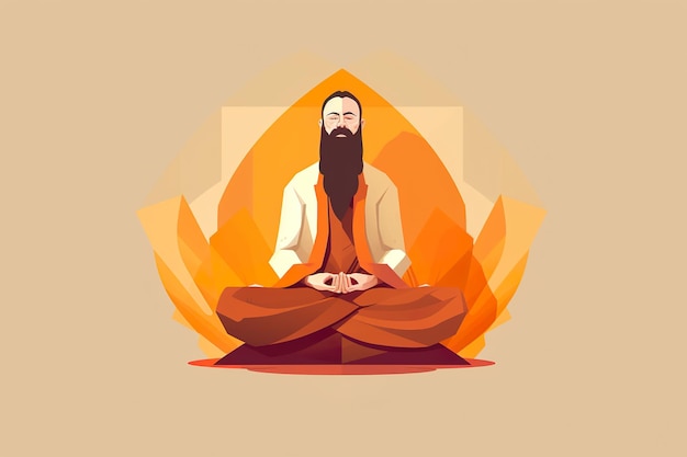 A man with a beard sitting in front of a fire generative ai image