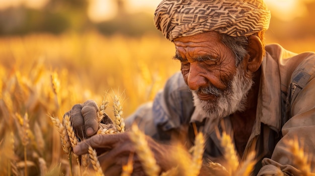 A man with a beard smiles in a wheat field blending into the natural landscape