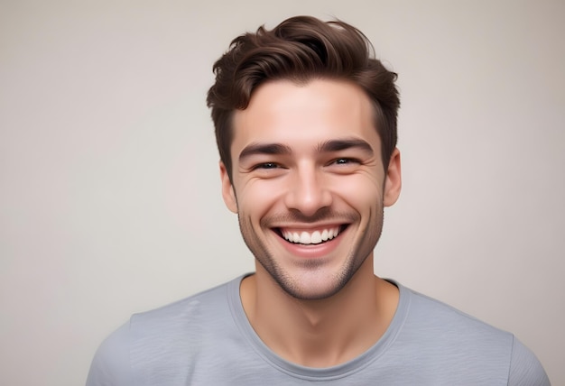 a man with a beard smiling and a white background