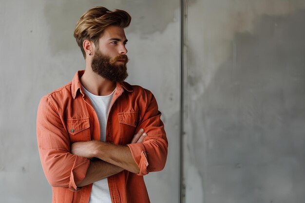 A man with a beard standing with his arms crossed