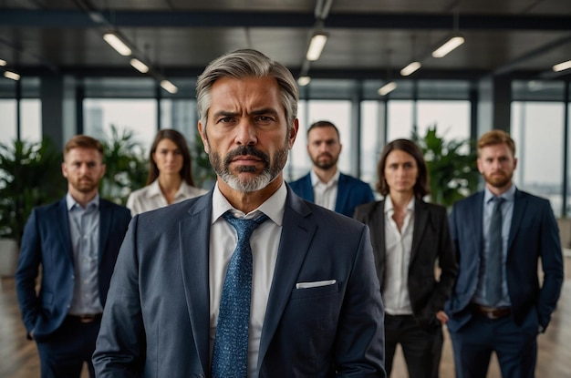 Photo a man with a beard stands in front of a group of people